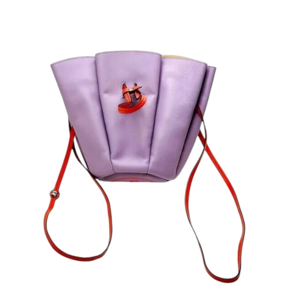 LANVIN Purple Leather Tulip Expandable Bucket Bag Floral Drawstring Rare Couture - Picture 6 of 15